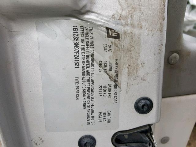 1G1ZS58N97F241621 - 2007 CHEVROLET MALIBU LS SILVER photo 10