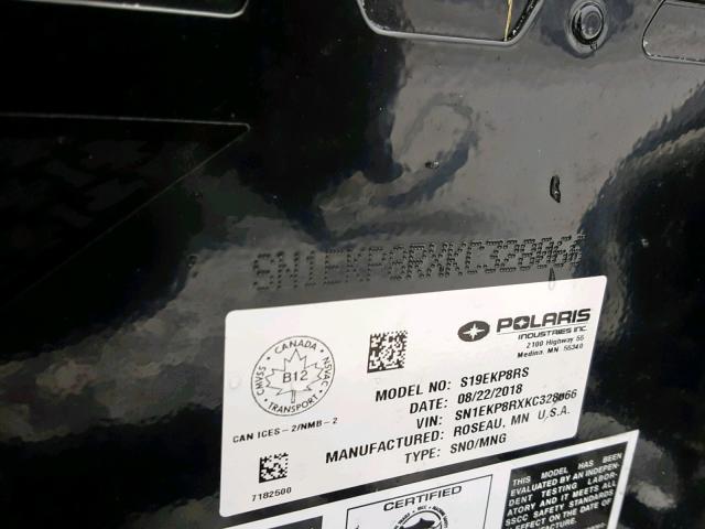 SN1EKP8RXKC328066 - 2019 POLARIS SNOWMOBILE BLACK photo 10