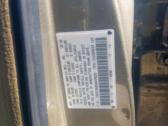 1HGCP36899A005293 - 2009 HONDA ACCORD EXL BEIGE photo 10