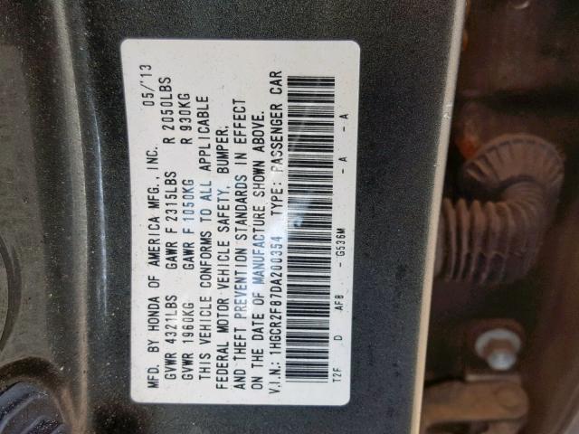 1HGCR2F87DA200354 - 2013 HONDA ACCORD EXL GREEN photo 10