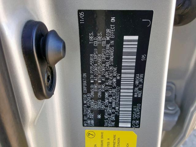 JTJHW31U960032732 - 2006 LEXUS RX 400 SILVER photo 10