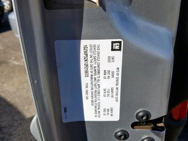 1G2WP52K12F216672 - 2002 PONTIAC GRAND PRIX SILVER photo 10