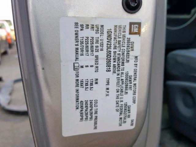 1GNDV23L65D260818 - 2005 CHEVROLET UPLANDER L Gümüş foto 10