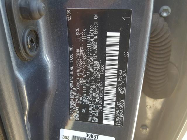 5TFEV54149X070175 - 2009 TOYOTA TUNDRA CRE GRAY photo 10