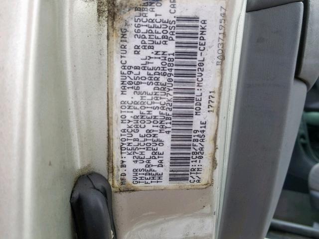 4T1BF22K7YU094881 - 2000 TOYOTA CAMRY LE GRAY photo 10