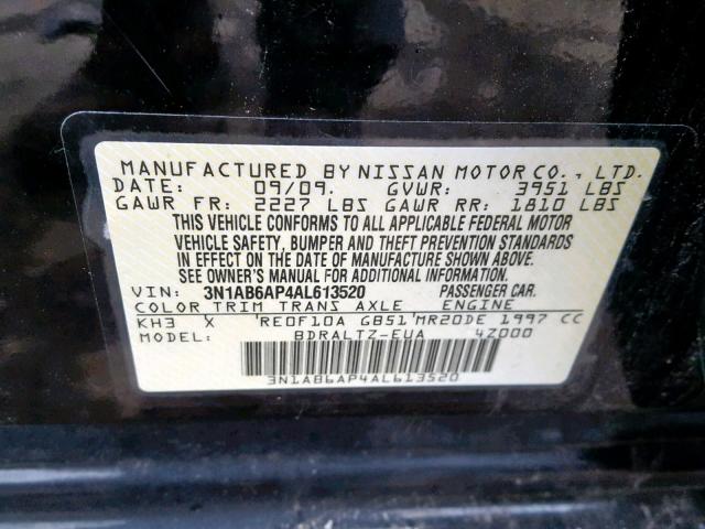 3N1AB6AP4AL613520 - 2010 NISSAN SENTRA 2.0 BLACK photo 10