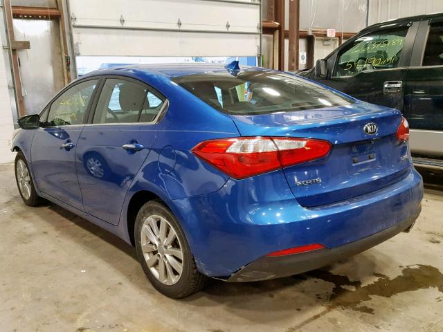 KNAFX4A82E5057891 - 2014 KIA FORTE EX BLUE photo 3