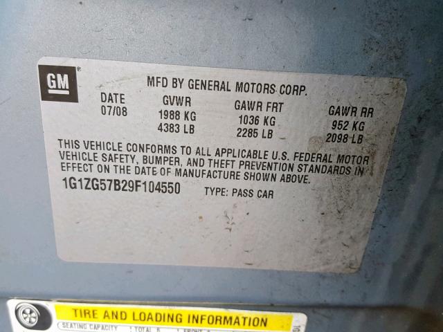 1G1ZG57B29F104550 - 2009 CHEVROLET MALIBU LS GRAY photo 10