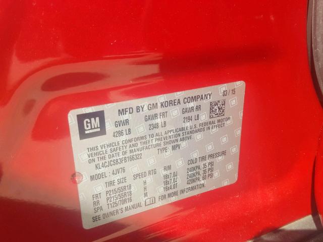 KL4CJCSB3FB166322 - 2015 BUICK ENCORE RED photo 10