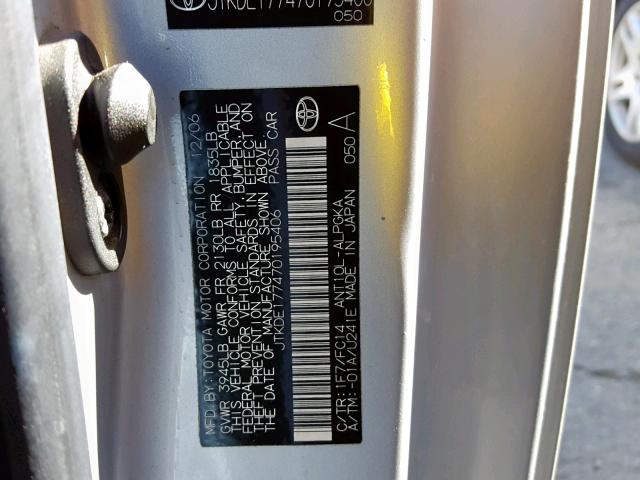 JTKDE177470195406 - 2007 TOYOTA SCION TC SILVER photo 10