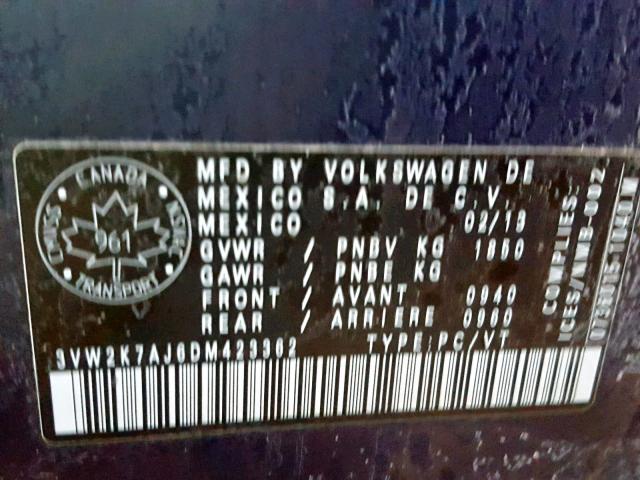 3VW2K7AJ6DM423362 - 2013 VOLKSWAGEN JETTA BASE Կապույտ լուսանկար 10