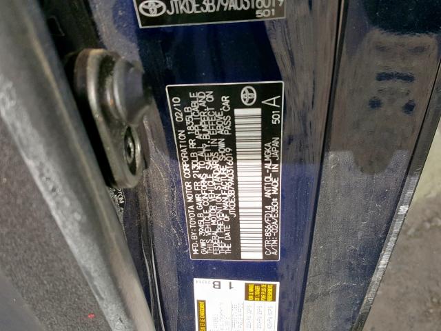 JTKDE3B79A0316019 - 2010 TOYOTA SCION TC 蓝色 照片 10