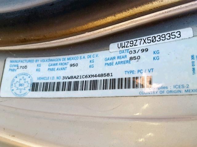 3VWBA21C6XM448581 - 1999 VOLKSWAGEN NEW BEETLE Gümüş foto 10