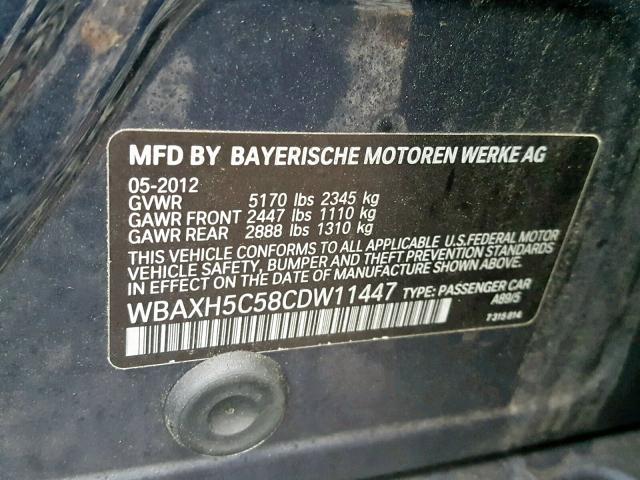 WBAXH5C58CDW11447 - 2012 BMW 528 XI BLUE photo 10