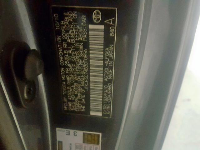 JTKJF5C74B3010856 - 2011 TOYOTA SCION TC ნაცრისფერი ფოტო 10