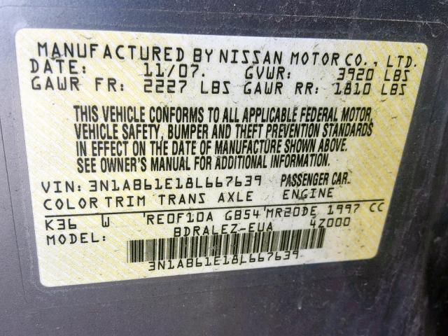 3N1AB61E18L667639 - 2008 NISSAN SENTRA 2.0 SILVER photo 10