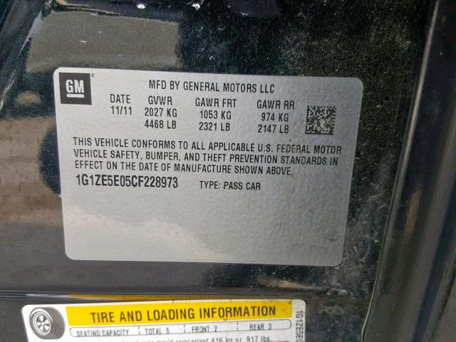 1G1ZE5E05CF228973 - 2012 CHEVROLET MALIBU LTZ შავი ფოტო 10