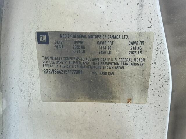 2G2WS542751177092 - 2005 PONTIAC GRAND PRIX WHITE photo 10