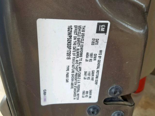 1G2WP52K93F172616 - 2003 PONTIAC GRAND PRIX BROWN photo 10