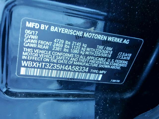 WBXHT3Z35H4A58334 - 2017 BMW X1 XDRIVE2 SILVER photo 10