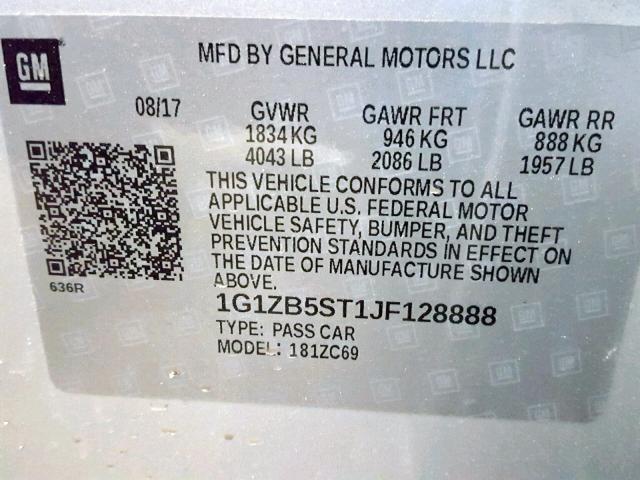 1G1ZB5ST1JF128888 - 2018 CHEVROLET MALIBU LS SILVER photo 10