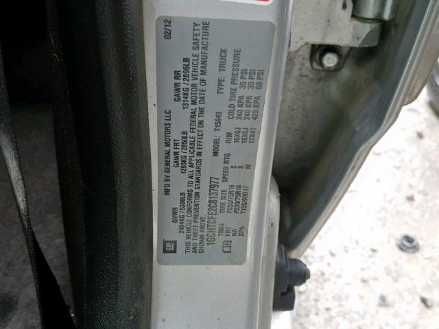 1GCHTCFE2C8137977 - 2012 CHEVROLET COLORADO L SILVER photo 10