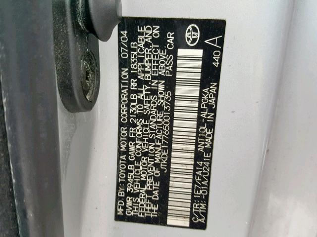 JTKDE177650013735 - 2005 TOYOTA SCION TC SILVER photo 10