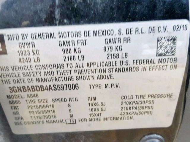 3GNBABDB4AS597006 - 2010 CHEVROLET HHR LT BLACK photo 10