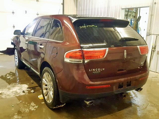 2LMDJ8JK2CBL14667 - 2012 LINCOLN MKX MAROON photo 3