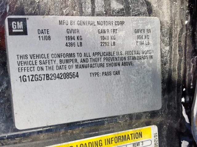 1G1ZG57B294208564 - 2009 CHEVROLET MALIBU LS BLACK photo 10