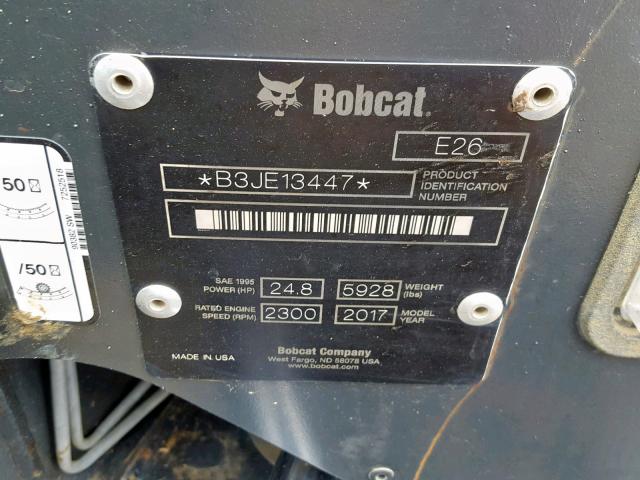 B3JE13447 - 2017 BOBCAT ESCAVATOR WHITE photo 10