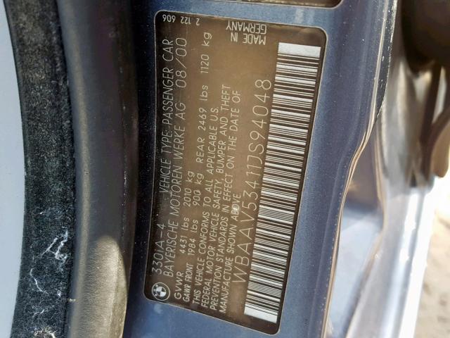 WBAAV53411JS94048 - 2001 BMW 330 I BLUE photo 10