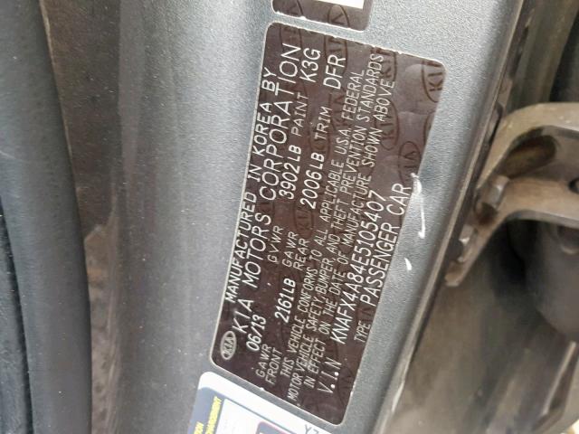 KNAFX4A84E5105407 - 2014 KIA FORTE EX SILVER photo 10