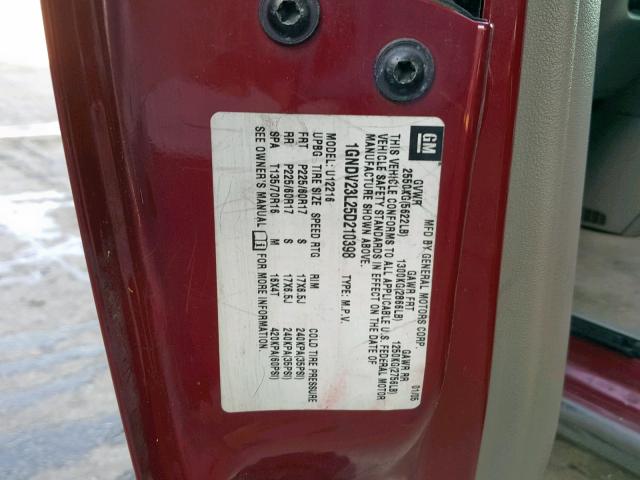 1GNDV23L25D210398 - 2005 CHEVROLET UPLANDER L 红色 照片 10