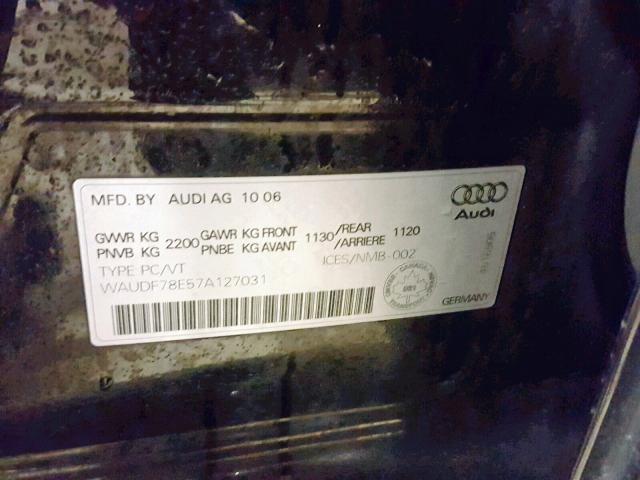 WAUDF78E57A127031 - 2007 AUDI A4 2.0T QU BLACK photo 10