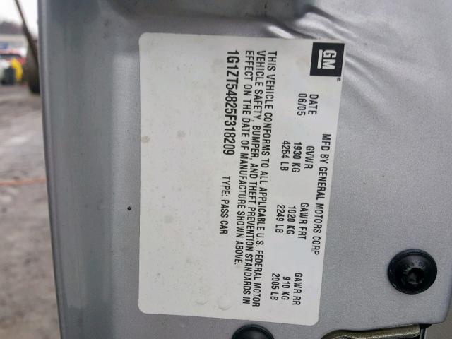 1G1ZT54825F318209 - 2005 CHEVROLET MALIBU LS Күміс фото 10