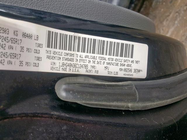 1J8HG48N36C124785 - 2006 JEEP COMMANDER BLACK photo 10