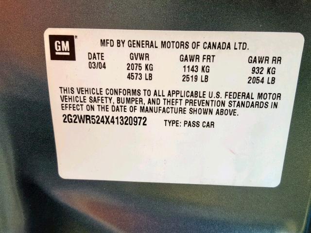2G2WR524X41320972 - 2004 PONTIAC GRAND PRIX CHARCOAL photo 10