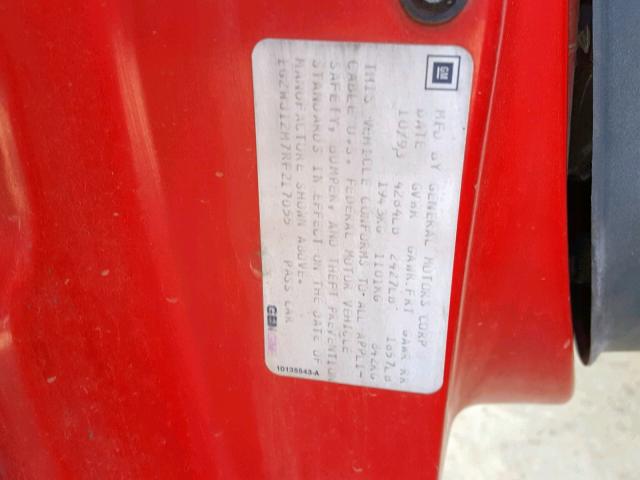 1G2WJ12M7RF217055 - 1994 PONTIAC GRAND PRIX RED photo 10