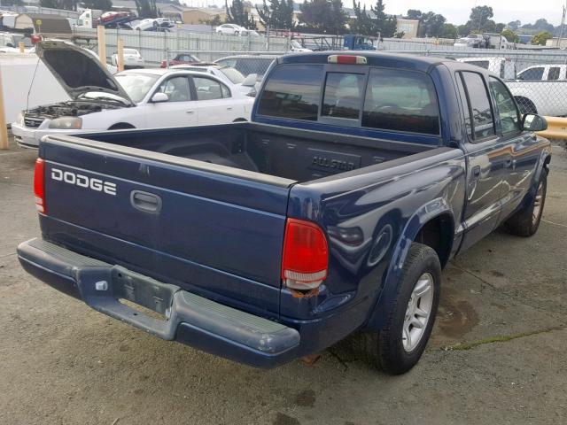 1B7HL38X72S551076 - 2002 DODGE DAKOTA QUA BLUE photo 4