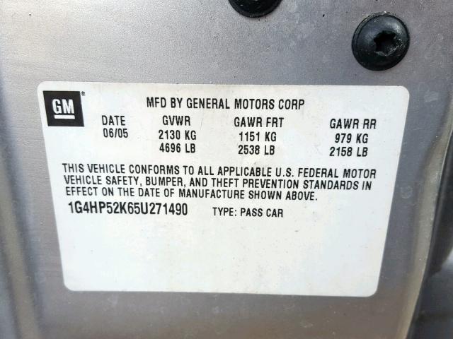 1G4HP52K65U271490 - 2005 BUICK LESABRE CU SILVER photo 10