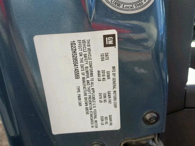 1G2ZH528554145569 - 2005 PONTIAC G6 GT BLUE photo 10