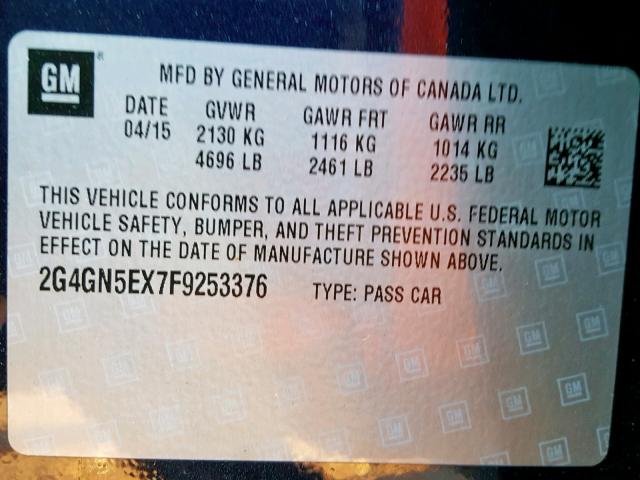 2G4GN5EX7F9253376 - 2015 BUICK REGAL PREM BLUE photo 10