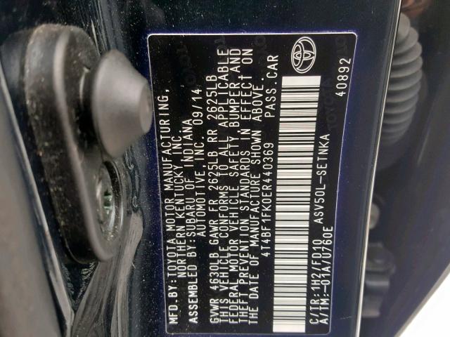 4T4BF1FK0ER440369 - 2014 TOYOTA CAMRY L 黑色 照片 10