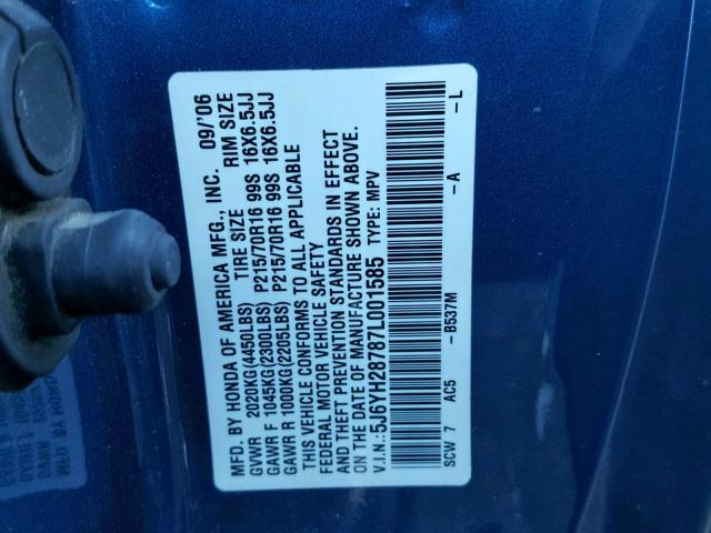 5J6YH28787L001585 - 2007 HONDA ELEMENT EX BLUE photo 10