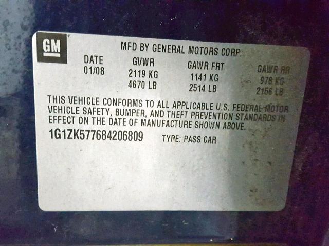 1G1ZK577684206809 - 2008 CHEVROLET MALIBU LTZ BLUE photo 10