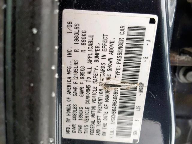 1HGCM56496A068925 - 2006 HONDA ACCORD LX GRAY photo 10