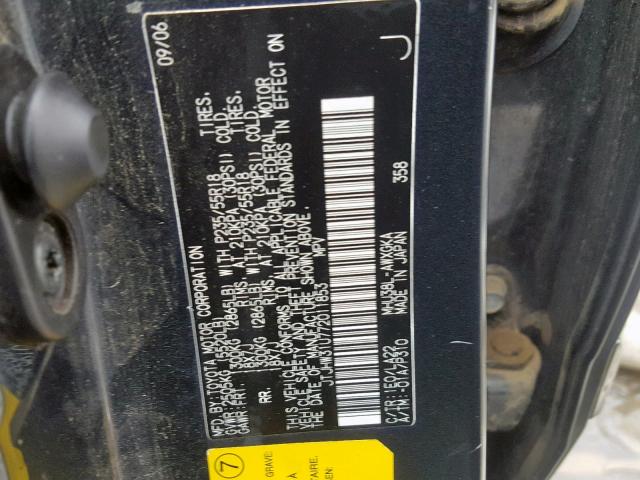 JTJHW31U772011853 - 2007 LEXUS RX 400H BLACK photo 10