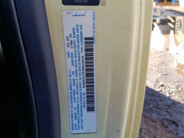 3VWCK21YX3M319234 - 2003 VOLKSWAGEN NEW BEETLE Sarı foto 10