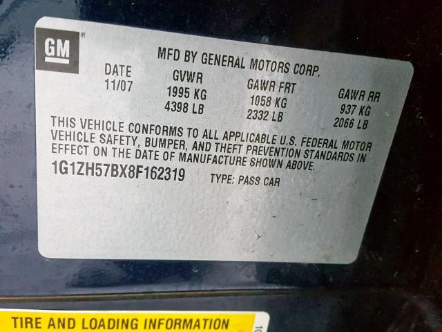 1G1ZH57BX8F162319 - 2008 CHEVROLET MALIBU 1LT 蓝色 照片 10